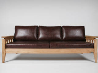 Red oak x leather sofa, 톤 퍼니처 스튜디오 톤 퍼니처 스튜디오 Modern living room