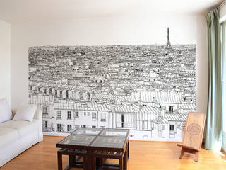 Papier peint Vue de Paris Invalides Tour Eiffel Panoramique, Ohmywall Ohmywall Paredes y suelos de estilo moderno Papeles pintados