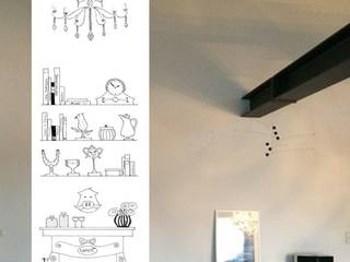 Beispiel taPETI Kaminzimmer schwarz-weiß, taPETI taPETI Ruang keluarga: Ide desain interior, inspirasi & gambar