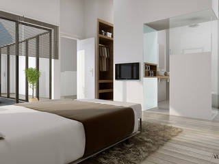 Perspectives 3D pour la commercialisation d'une maison individuelle , Vizion Studio Vizion Studio Modern style bedroom