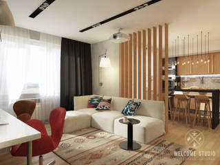Однокомнатная квартира «Wood&Stone», Мастерская дизайна Welcome Studio Мастерская дизайна Welcome Studio Livings de estilo escandinavo