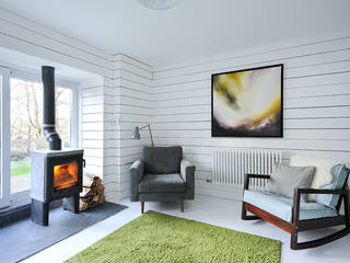Heath Cottage Living Room homify Modern living room refurbishment,renovation,cottage,scotland,white,scandinavian,timber,stove,painting
