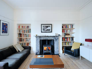 South Crown Street Living Room homify ห้องนั่งเล่น refirbishment,renovation,aberdeen,house,living,scandinavian,stove,wood burner,timber