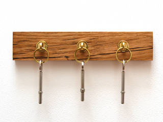 RECLAIMED FRENCH OAK KEY HOLDER WITH SOLID BRASS KEY FOBS, Jam Furniture Jam Furniture Modern corridor, hallway & stairs
