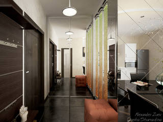 1-комнатная квартира в ЖК "Екатеринодар" (Краснодар), Студия интерьерного дизайна happy.design Студия интерьерного дизайна happy.design Modern corridor, hallway & stairs