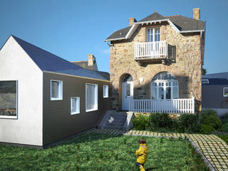 Extensions d'une maison de vacances à Trégastel (Bretagne), PLAYGROUND ATELIER D'ARCHITECTURES PLAYGROUND ATELIER D'ARCHITECTURES 모던스타일 주택