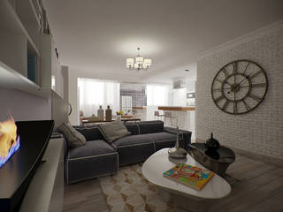 Квартира с включением лоджии в жилое пространство, Makhrova Svetlana Makhrova Svetlana Modern living room