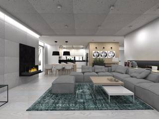 Projekt domu jednorodzinnego 2 (wykonany dla A2.Studio Pracownia Architektury), BAGUA Pracownia Architektury Wnętrz BAGUA Pracownia Architektury Wnętrz Modern Living Room