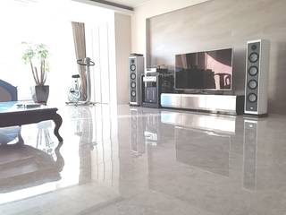New concept natural marble flooring "NEW EASYSTONE", (주)이지테크(EASYTECH Inc.) (주)이지테크(EASYTECH Inc.) モダンデザインの リビング