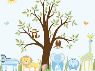 Deluxe Jungle Animal Luxury Nursery Wall Art Sticker Designs for a baby girls of baby boys nursery room, Enchanted Interiors Enchanted Interiors Quartos de criança modernos