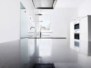 woonkamer en keuken woonhuis Ravels, Interieurvormgeving Inez Burvenich Interieurvormgeving Inez Burvenich Modern kitchen