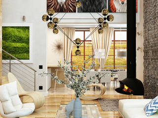 Проект интерьера загородного жилого дома 250 м2, Apolonov Interiors Apolonov Interiors Salones de estilo minimalista