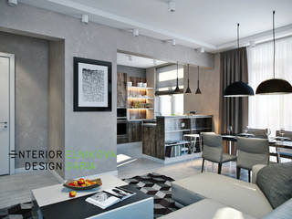 The apartment is in a modern style 80 sq.m., Студия архитектуры и дизайна Дарьи Ельниковой Студия архитектуры и дизайна Дарьи Ельниковой Phòng khách