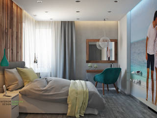 Квартира 95 кв.м. в стиле лофт, Студия архитектуры и дизайна Дарьи Ельниковой Студия архитектуры и дизайна Дарьи Ельниковой Mediterranean style bedroom