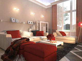 2 storey living room in a private house. Belgorod, Your royal design Your royal design オリジナルデザインの リビング