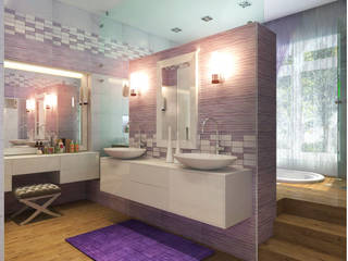 Bathroom with a podium in lilac tones, Your royal design Your royal design オリジナルスタイルの お風呂