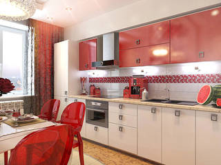 Kitchen with red accents, Your royal design Your royal design Eclectic style kitchen