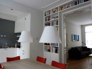 Verdiepingshoge kastenwand, Gosker Interieur Architectuur Gosker Interieur Architectuur モダンデザインの リビング