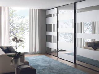 Segmenta wardrobe - Pictured here in natural / Silver mirror and frosted mirror Lamco Design LTD Minimalist bedroom Wardrobes & closets