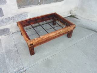 Table basse en vieux bois et verre., Melcréationsbois Melcréationsbois Гостиная в рустикальном стиле