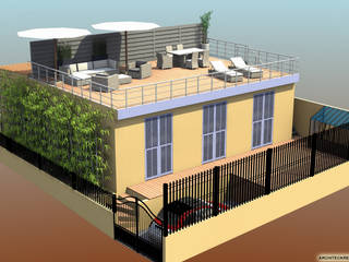 Terrasse & toit-terrasse 140 m², ARCHITECKRENOV ARCHITECKRENOV モダンデザインの テラス