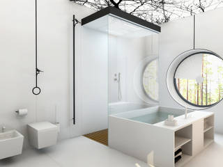 В сосновом бору..., Архитектурное Бюро Патрушевых Архитектурное Бюро Патрушевых Ванная комната в стиле минимализм