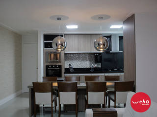 Sala de estar, jantar e cozinha integrados. , WAKO Design de Interiores WAKO Design de Interiores 모던스타일 주방