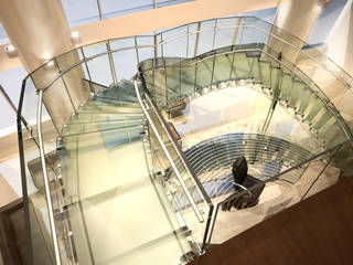 FLY - Große Bogentreppe aus Glas mit Mittelpodest, Siller Treppen/Stairs/Scale Siller Treppen/Stairs/Scale บันได กระจกและแก้ว