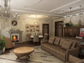 Кухня-гостинная в неоклассическом стиле, Efimova Ekaterina Efimova Ekaterina Classic style living room