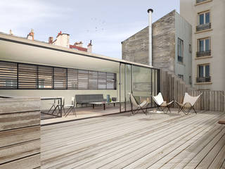 61 RUE DE DUNKERQUE, Franklin Azzi Architecture Franklin Azzi Architecture Moderner Balkon, Veranda & Terrasse