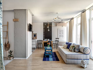 Проект однокомнатной квартиры-студии 40 м² , SAZONOVA group SAZONOVA group Scandinavian style living room