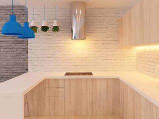 Pokój dzienny z kuchnią w gradiencie, Ale design Grzegorz Grzywacz Ale design Grzegorz Grzywacz Kitchen
