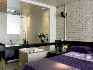 Loft Industrial, DIEGO REVOLLO ARQUITETURA S/S LTDA. DIEGO REVOLLO ARQUITETURA S/S LTDA. Industriale Schlafzimmer