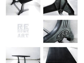 Biurko z blatem z Czarnego Dębu i żeliwnymi nogami, ReNowe Art ReNowe Art Ruang Studi/Kantor Gaya Industrial