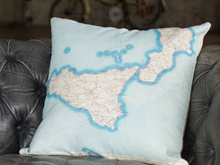 Cushion cover made from genuine vintage escape and evasion silk maps - Italy including Sicily, Home Front Vintage Home Front Vintage Casas de estilo industrial
