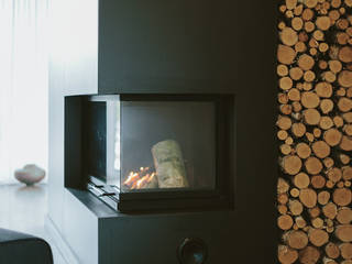 WNĘTRZE DOMU POD ŁODZIĄ, BASK grupa projektowa BASK grupa projektowa Phòng khách phong cách tối giản Fireplaces & accessories