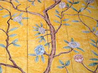 Chinese wallpaper tile panel detail. Reptile tiles & ceramics Asian style bathroom