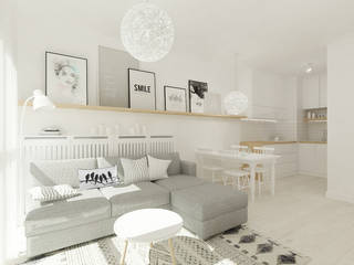 Skandynawskie biele i szarości., 4ma projekt 4ma projekt Scandinavian style living room