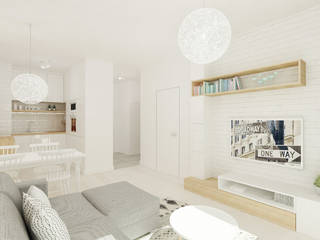 Skandynawskie biele i szarości., 4ma projekt 4ma projekt Scandinavian style living room