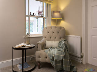 Reading corner with cozy armchair Katie Malik Interiors Salas de estilo clásico