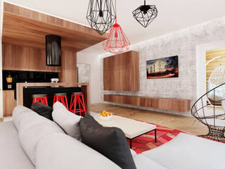 Salon w czerwieni i czerni, Ale design Grzegorz Grzywacz Ale design Grzegorz Grzywacz Modern Living Room