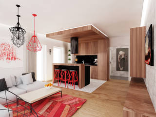 Salon w czerwieni i czerni, Ale design Grzegorz Grzywacz Ale design Grzegorz Grzywacz Modern living room