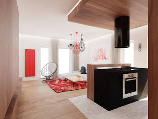 Salon w czerwieni i czerni, Ale design Grzegorz Grzywacz Ale design Grzegorz Grzywacz Modern living room