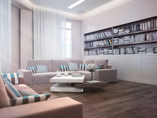 Гостиная с библиотекой, Студия дизайна ROMANIUK DESIGN Студия дизайна ROMANIUK DESIGN Modern living room