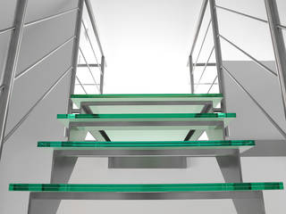 Inox trap met glazen treden en bordessen, YBIS YBIS Stairs