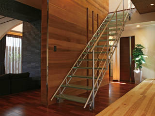 TAS Glass & Wood Step, Morita Aluminum Industry, INC. Morita Aluminum Industry, INC. Minimalist Koridor, Hol & Merdivenler