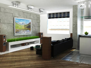 Проект в Москве на Беговой, Best Home Best Home Phòng khách phong cách tối giản