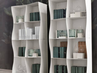 Iron-ic modular bookcase, varnished White finishing Ronda Design اتاق نشیمن میز و کابینت تلویزیون