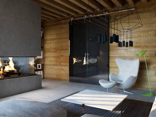 Concrete, wood and fire, Elena Arsentyeva Elena Arsentyeva Industrial style living room