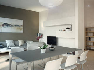 Interior rendering with different materials, AK srl AK srl Dining room